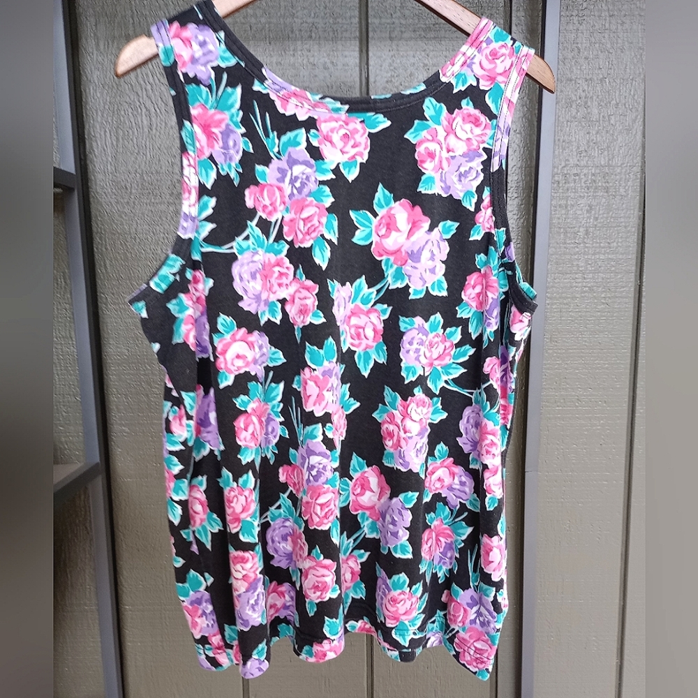 Vintage Floral Tank Top by Jennifer Michaels Stretch Cotton Blend Plus Size 22
